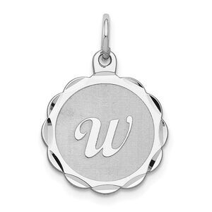 Sterling Silver, Sarah Collection 15mm Brocaded Disc Initial W Pendant